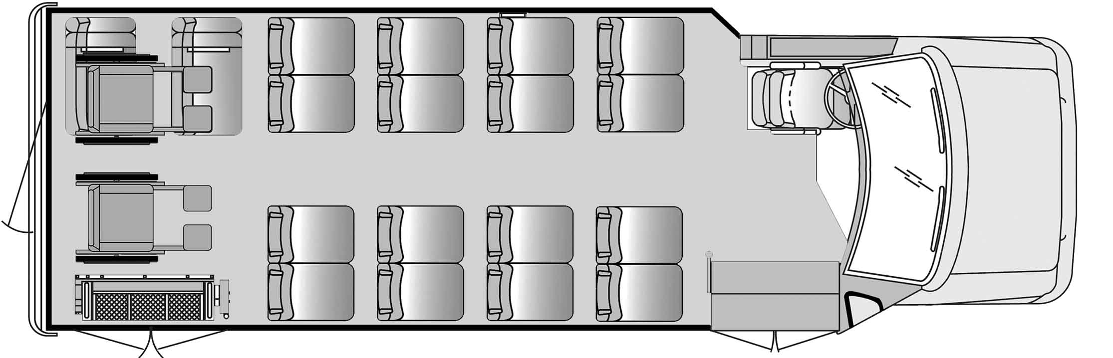 16 Passenger 2 Wheelchair Plus Driver Floorplan Image